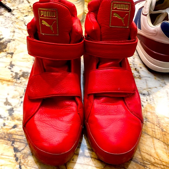 Puma Rare Apex Velcro Mid Red and Gold Mens Sneaker (used) Sz 14 - Picture 1 of 5